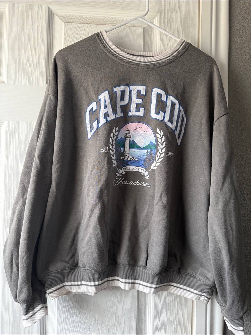 Limited Too Cape Cod Graphic Crewneck Sweatshirt - Gray with Pastel Accents